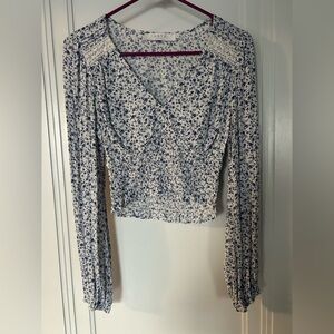 Astr Blue and White Floral Blouse